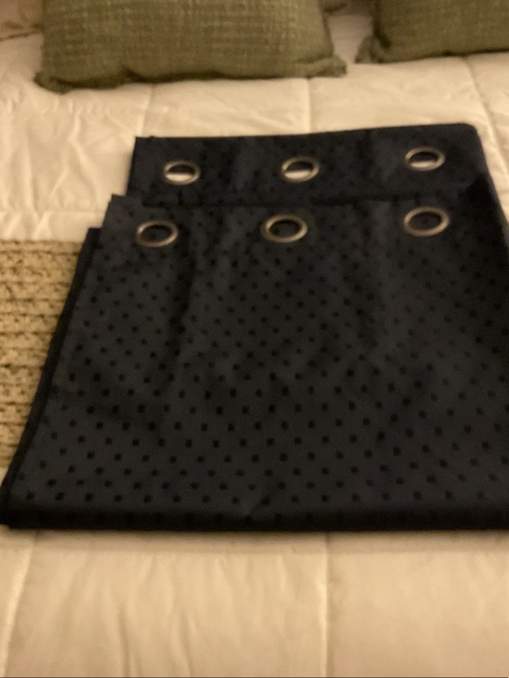 Navy Eyelet Blackout Curtain Panel with Polka Dot Texture, Set of 2